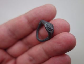 Ancient Roman Silver Engraved Ring,  Twisted In Antiquity,  Displayed A Man ' S Head photo