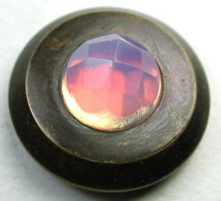 Antique Glass In Metal Button Faceted Opalescent Design photo