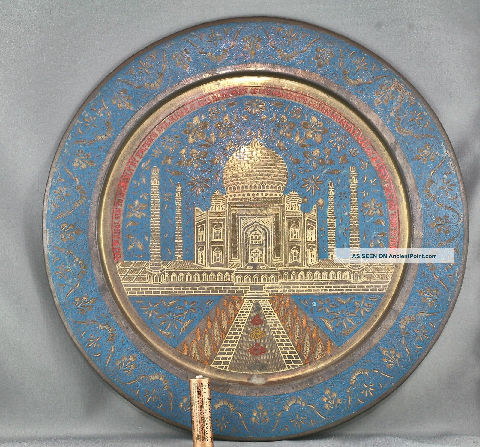 Incredibly Hand Engraved Antique Brass Display Plate Of Taj Mahal Plates photo