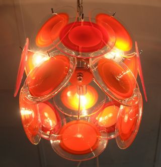 70 ' S Murano Vistosi Chandelier Hanging Light With 15 Red And Orange Glass Discs photo