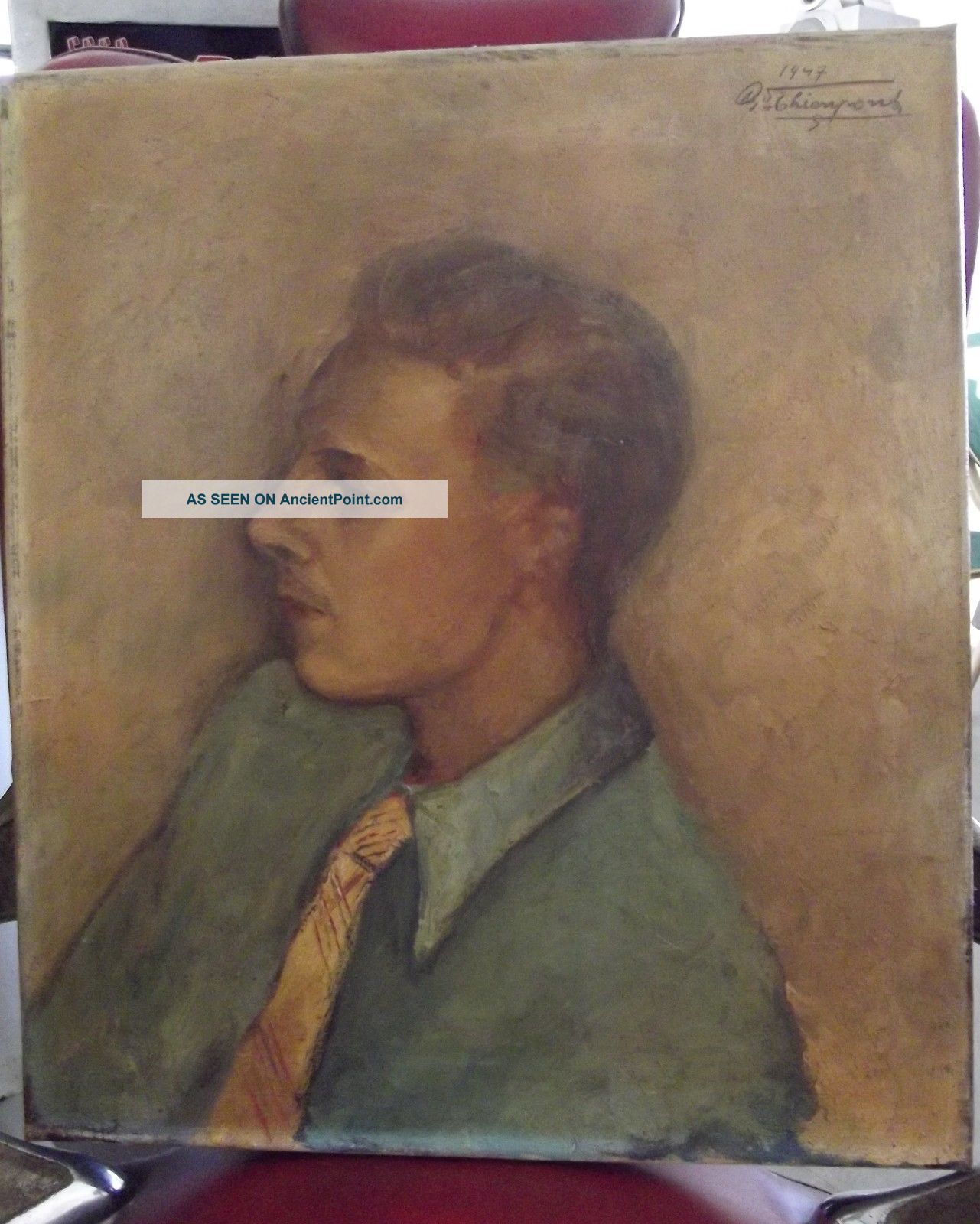 Antique French School Oil Painting Portrait Xxth Signed Ghienpond Frame France Art Deco photo