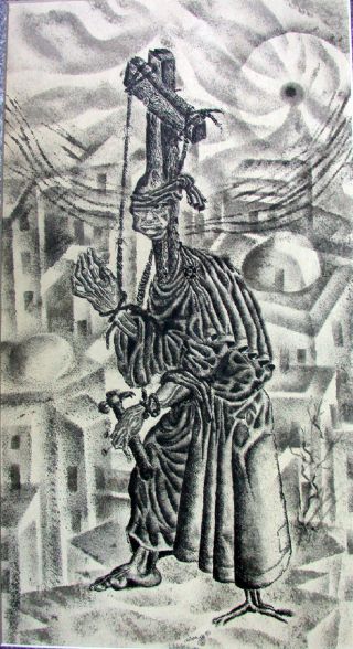Russian Surrealist/cubist Drawing By C.  Konyob,  Mid 20 C,  Cccp Era photo