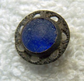Antique Spanish Colonial Button Blue Glass Dug Finds 1700 - 1800 Aa photo