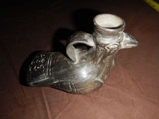 Ancient Pre Columbian Artifact Bird Whistle Blackware Pottery Inca Peru Chimu photo