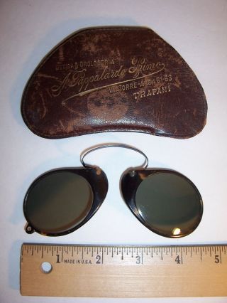 Antique Carved Tortoise Shell Rim Sunglass Shades - Vintage Sunglasses - No Dmg. photo