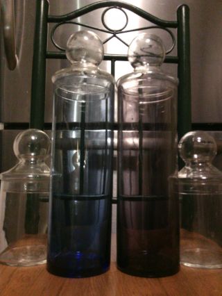 Vintage Glass Apothecary Jars - (4) Drugstore Candy Display - Blue / Purple Jar photo