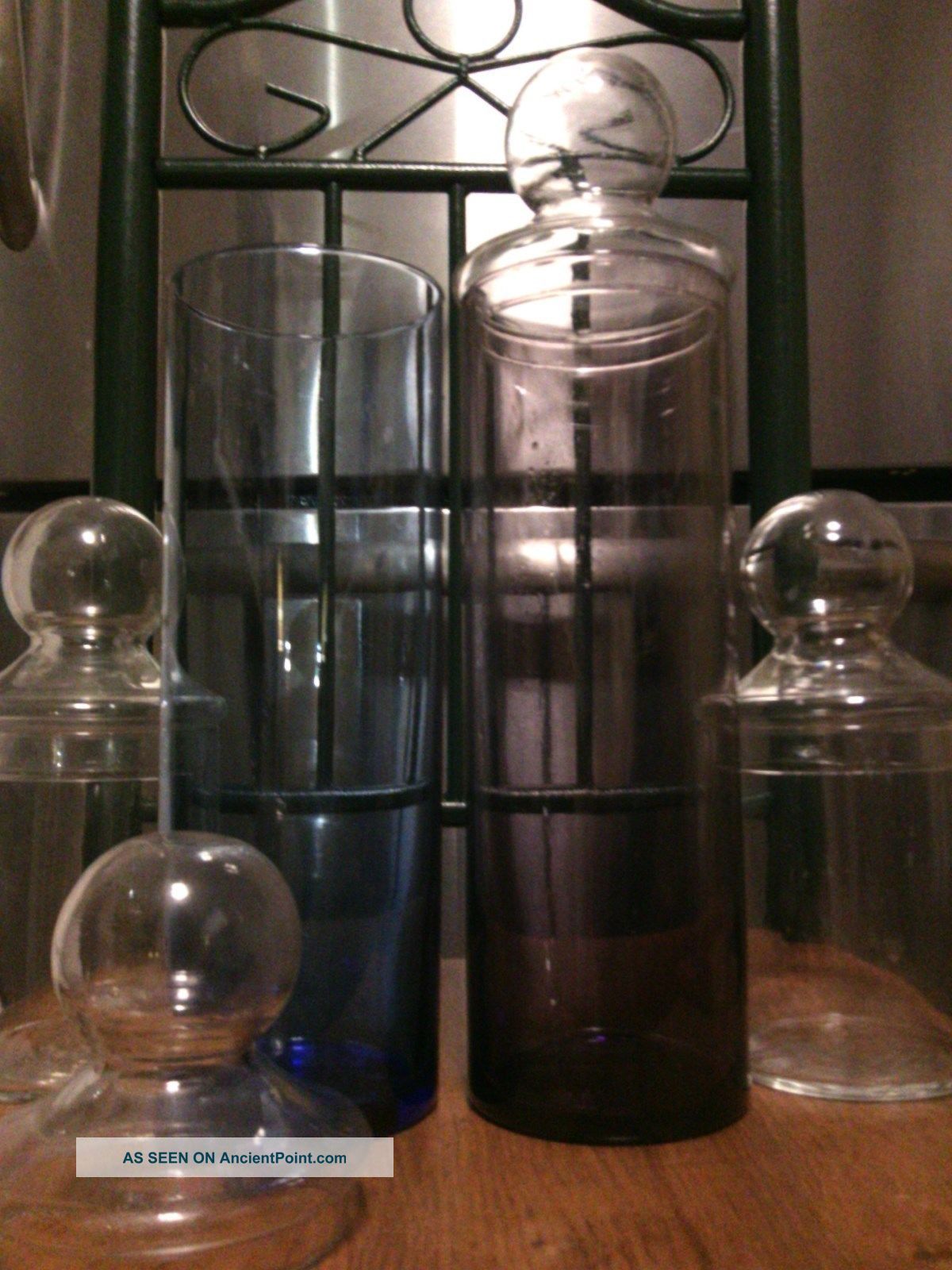 Vintage Glass Apothecary Jars (4) Drugstore Candy Display Blue