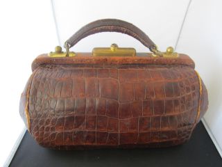 19th Century Leather Doctor ' S Bag In Alligator Pattern W/makers Num.  On Bottom photo