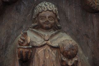 Antique Carved Folk Art Bas Relief Wood Carving Santo Infanct Of Prague photo