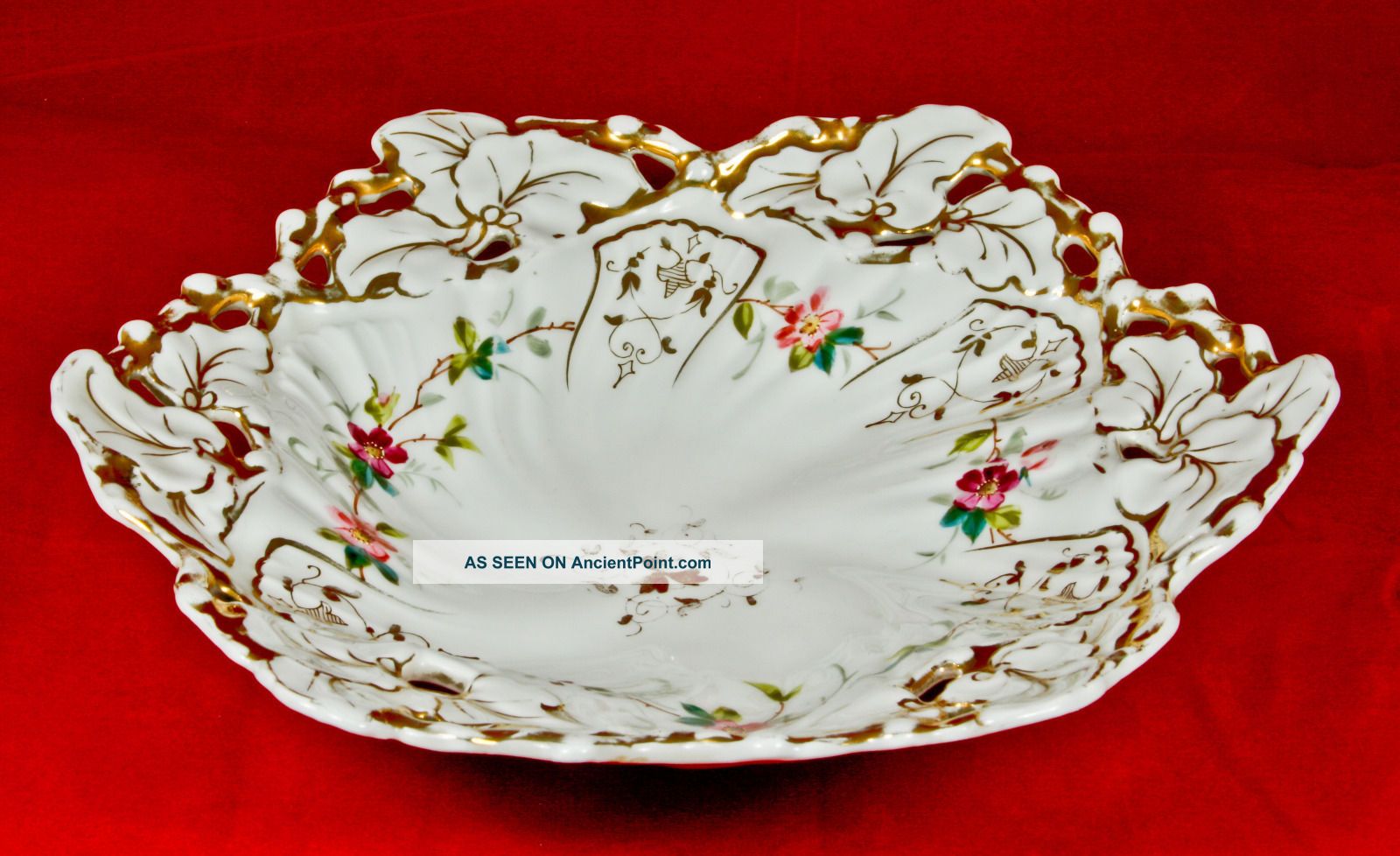 Porcelain Tielsch Co Fruit Reticulated Dish Gold Trim Germany 1850 - 1899 Plates & Chargers photo