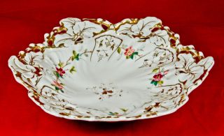 Porcelain Tielsch Co Fruit Reticulated Dish Gold Trim Germany 1850 - 1899 photo