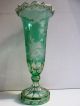 Czech/bohemian Green Cut To Clear Glass Vase,  Hand Engraving Hunting Scene Vases photo 1