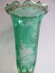 Czech/bohemian Green Cut To Clear Glass Vase,  Hand Engraving Hunting Scene Vases photo 2