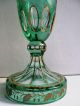 Czech/bohemian Green Cut To Clear Glass Vase,  Hand Engraving Hunting Scene Vases photo 3