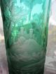 Czech/bohemian Green Cut To Clear Glass Vase,  Hand Engraving Hunting Scene Vases photo 7