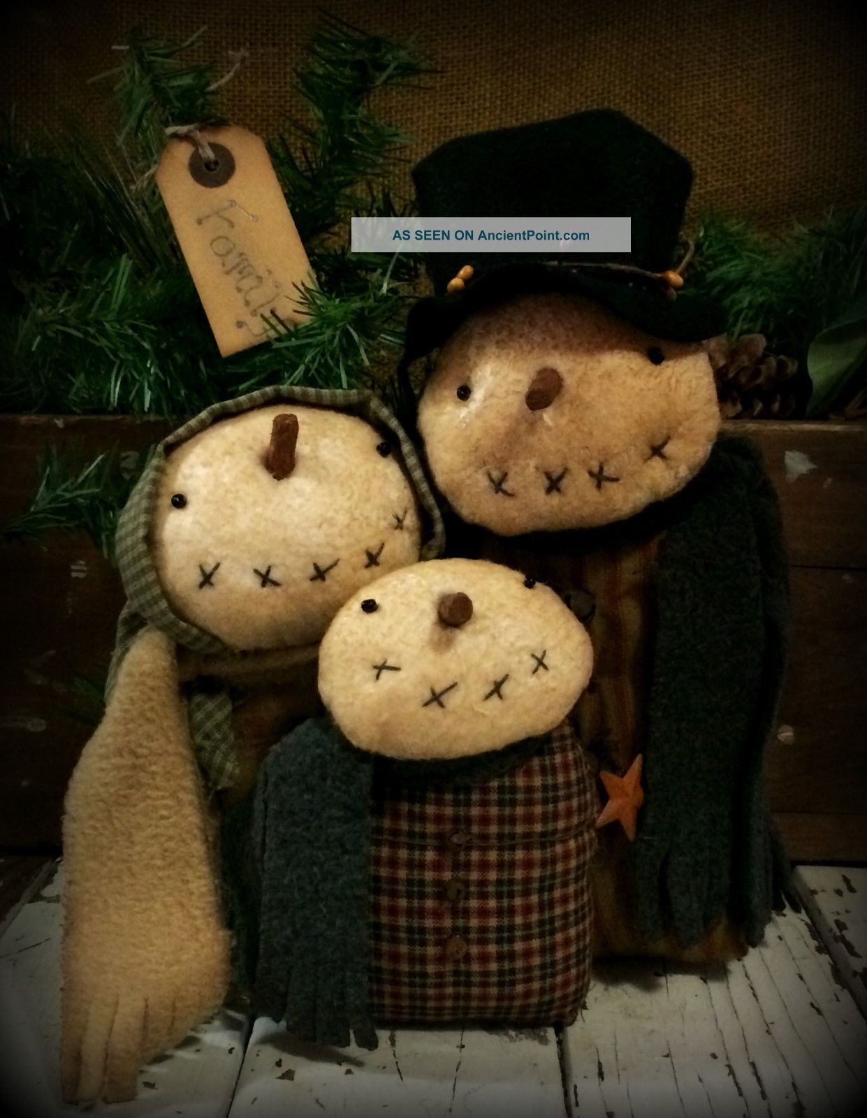 Primitive Winter Christmas Snowman Stump Doll Family Primitives photo