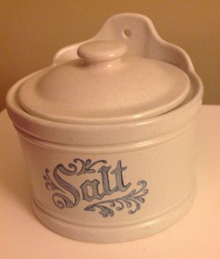 Pfaltzgraff Ceramic Salt Crock Box Container Cottage Style Blue photo