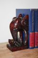 Hand Carved Wooden Elephant Bookends - Vintage Mid Century African Tribal Folk Sculptures & Statues photo 1