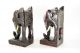 Hand Carved Wooden Elephant Bookends - Vintage Mid Century African Tribal Folk Sculptures & Statues photo 5