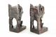 Hand Carved Wooden Elephant Bookends - Vintage Mid Century African Tribal Folk Sculptures & Statues photo 6