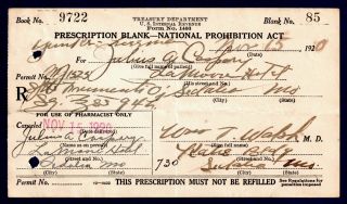 Prohibition Rare 1920 Whiskey History Prescription Pharmacy Doctor Hotel Bar Mo photo