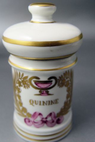 Old Paris Porcelain French Apothecary Jar Quinine Pharmaceutical Bottle photo
