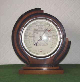 Antique Barometer Walnut Ebony Iconic Art Deco Short & Mason London Circa 1930s photo