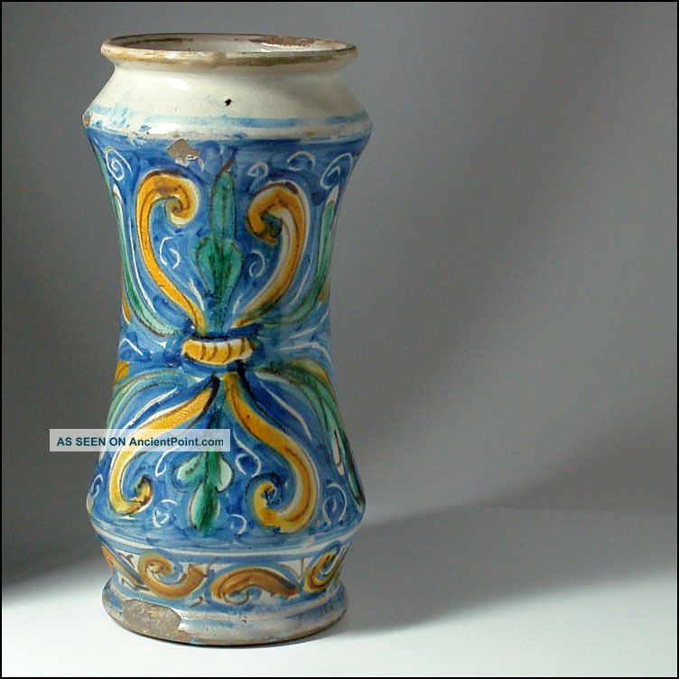 1700 Italian Faience Sicilian Acanthus Foliage Albarello Pharmacy Drug Jar Bottles & Jars photo