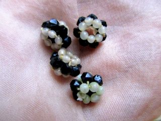 Antique Victorian Tiny Hdmd Jet Glass Pearl - Like Bead,  Silk Metal Ball Buttons photo