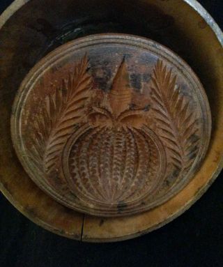 19th Cent.  Americana Treen Ware Folk Art Primitive Pineapple Wood Butter Mold photo