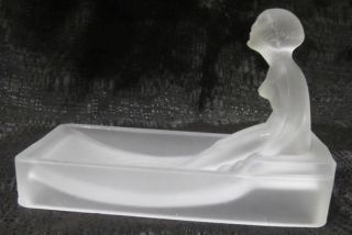 Art Deco Nymph Card Desk Tray Ashtray Soap Dish Frosted Clear All Glass Usa photo