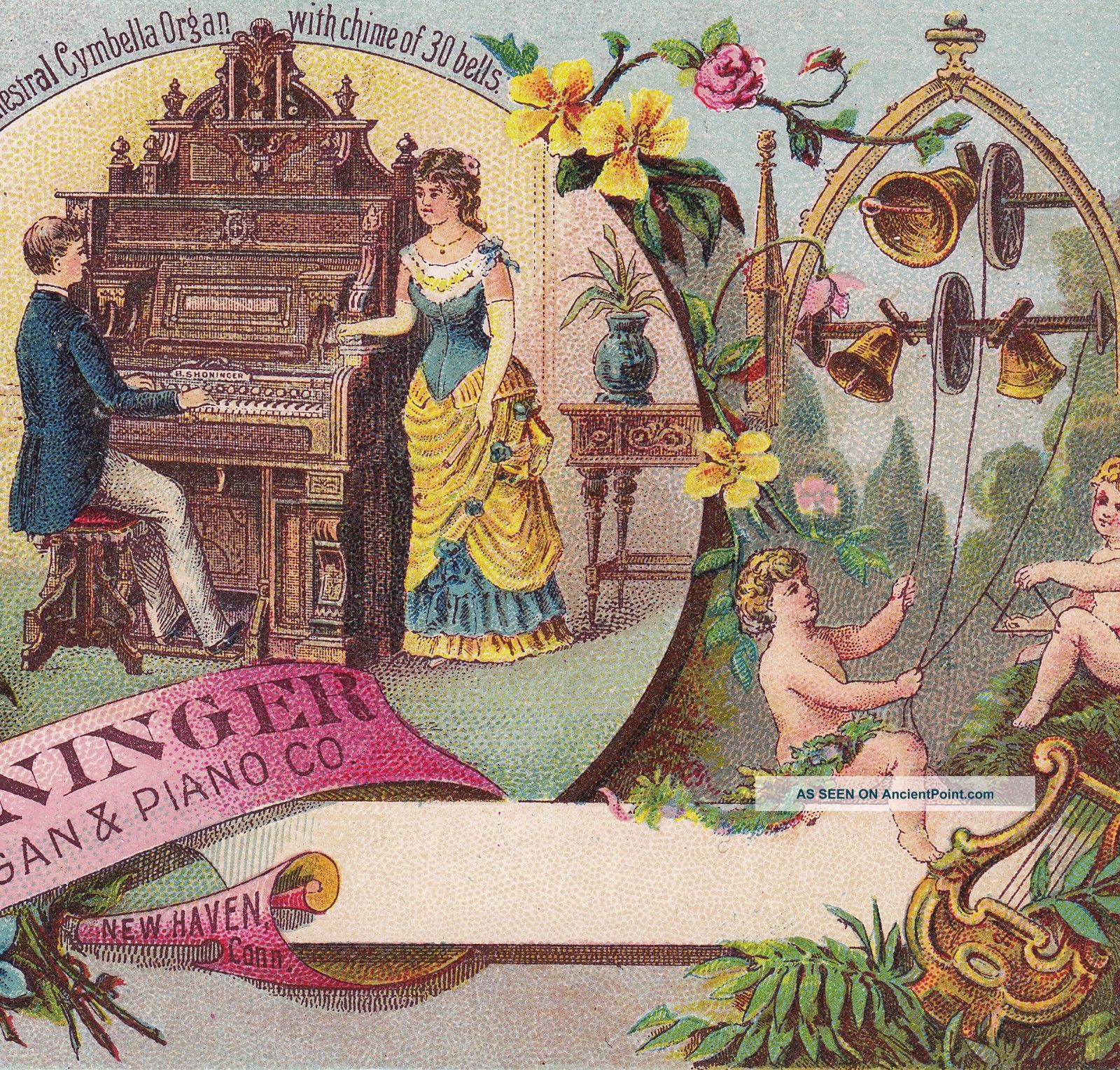 B Shoninger Organ & Piano Co Haven Ct Factory View Advertising Trade Card Keyboard photo
