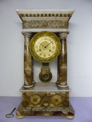 19th Century French Marble 8 Day Chime Portico Clock.  Good photo