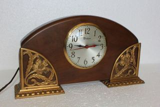 Ornate Brass Corner Windsor Art Nouveau Deco Mantel Shelf Clock Vintage photo