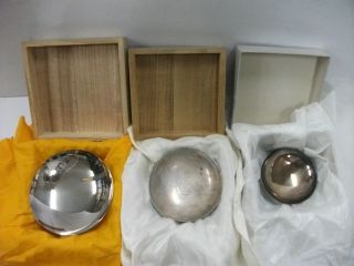 Pure Silver.  Triple Cup.  130g/ 4.  59oz.  A Japanese Antique. photo