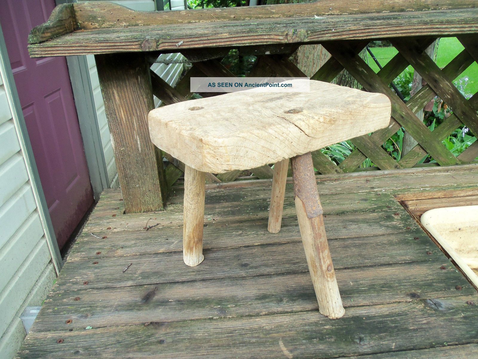 Vintage 3 Legged Wood Milking Stool 1900-1950 photo