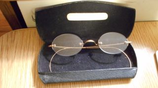 Antique Pair Gold Fill Wire Rim Eye Glasses In Very Cood Condition/ Shield Mark photo