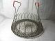 Vintage Primitive Wire Egg Basket Red Handles Collapsible Basket Decor Strainer Primitives photo 5