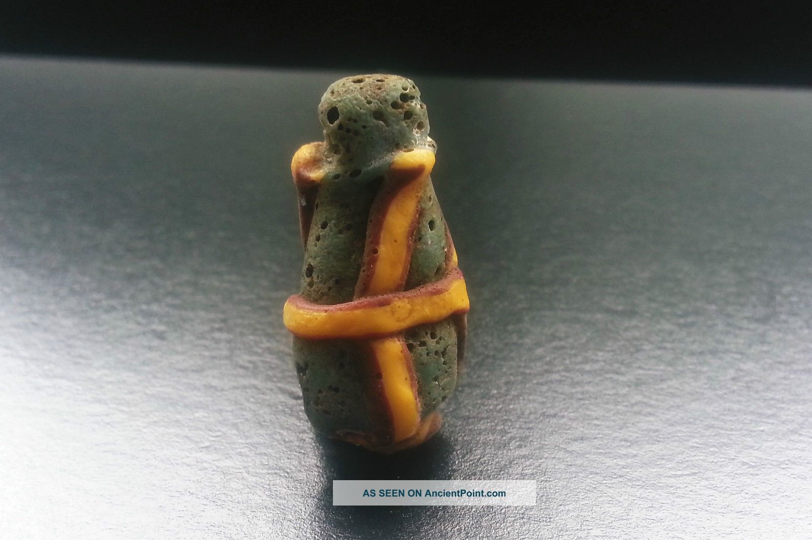 Ancient Near Eastern Blue Tear Drop Pendant Bead With Banding C 100 Ad To 642 Ad Near Eastern photo