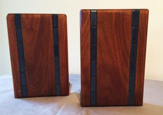 Martz Pottery Mid Century Walnut And Blue Ceramic Tile Bookends photo