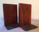 Martz Pottery Mid Century Walnut And Blue Ceramic Tile Bookends Mid-Century Modernism photo 2