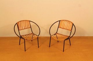 Rare Miniature Mid Century Hoop Chairs 1950s Salesman Samples Iron photo