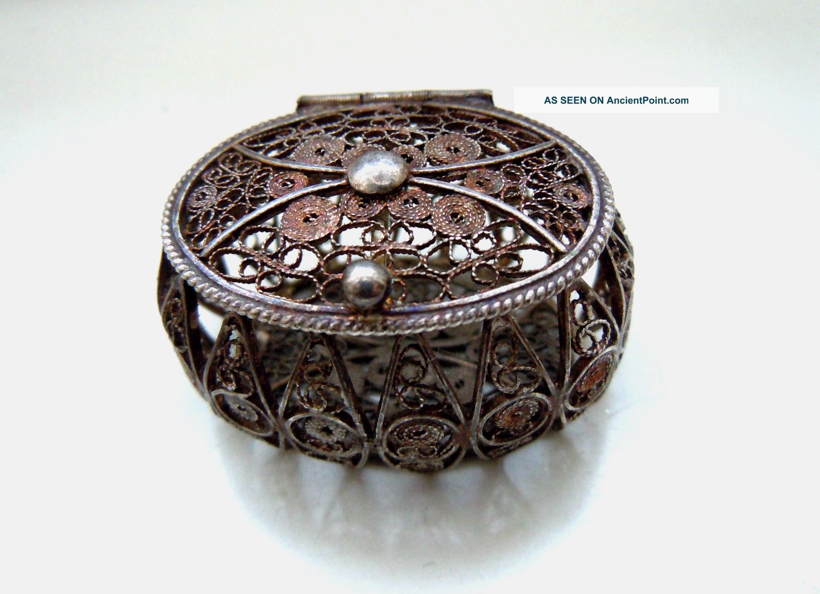 Imperial Russian Filigree Silver Pill Box 84 Silver Hallmark 19th Century Sterling Silver (.925) photo