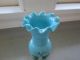 Antique Bristol Ruffle Top Blue Bud Vase Hand Painted Floral Mouth Blown Dainty Vases photo 2
