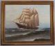 1936 Antique Artist Signed Clipper Ship Schooner Maritime Seascape Oil Painting Other Maritime Antiques photo 1