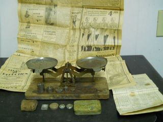 Antique Balance Scale Vintage Primitive W/8 Weights,  Very Rustic,  Great photo