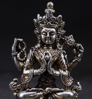 Tibet Decorated Handwork Old Miao Silver Carved Buddha Wonderful Statue photo