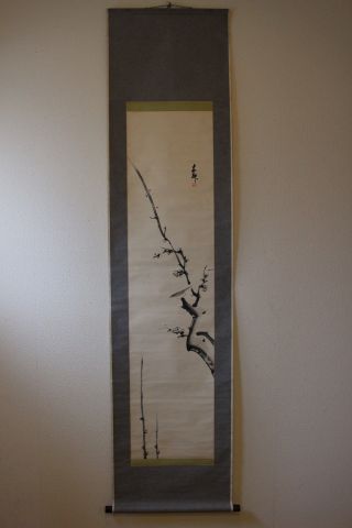 K04k4 梅と鶯 Ume Plum Tree & Bush Warbler Japanese Hanging Scroll photo