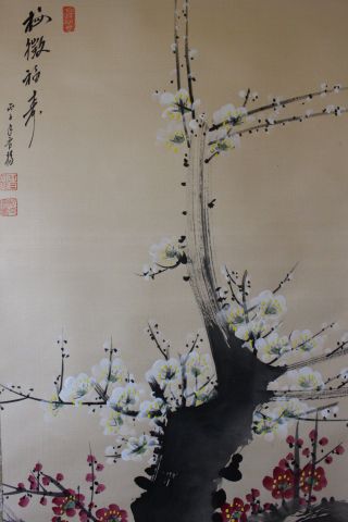 K02d0b Gorgeous Red & White Ume Plum Tree Chinese Hanging Scroll photo