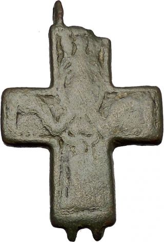 Bronze Ancient Christian Byzantine Cross Artifact Circa 1000 - 1100ad I51322 photo